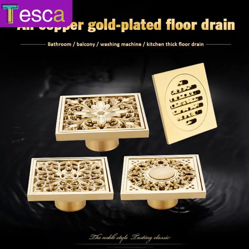 

European Style Carved Copper Deodorant Copper Core Floor Drain Bathroom Kitchen Golden Floor Drain Filter Hardware Accessories