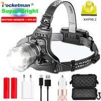 2000lm led headlamp sensor xhp90 2 headlight with built in battery flashlight usb rechargeable head lamp torch light lantern