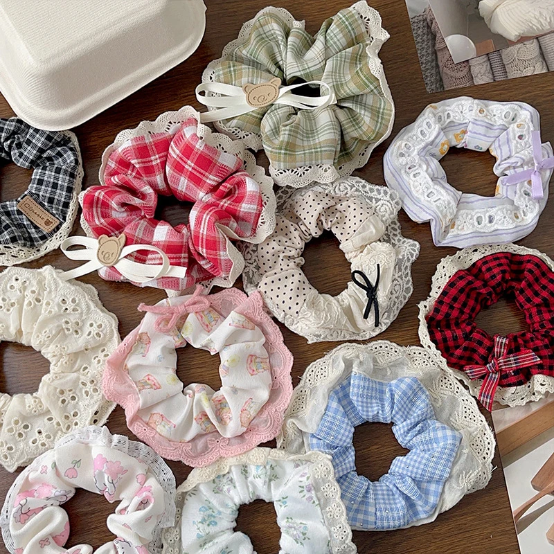 Элегантные широкие резинки для волос с кружевным краем и принтом женщин девочек