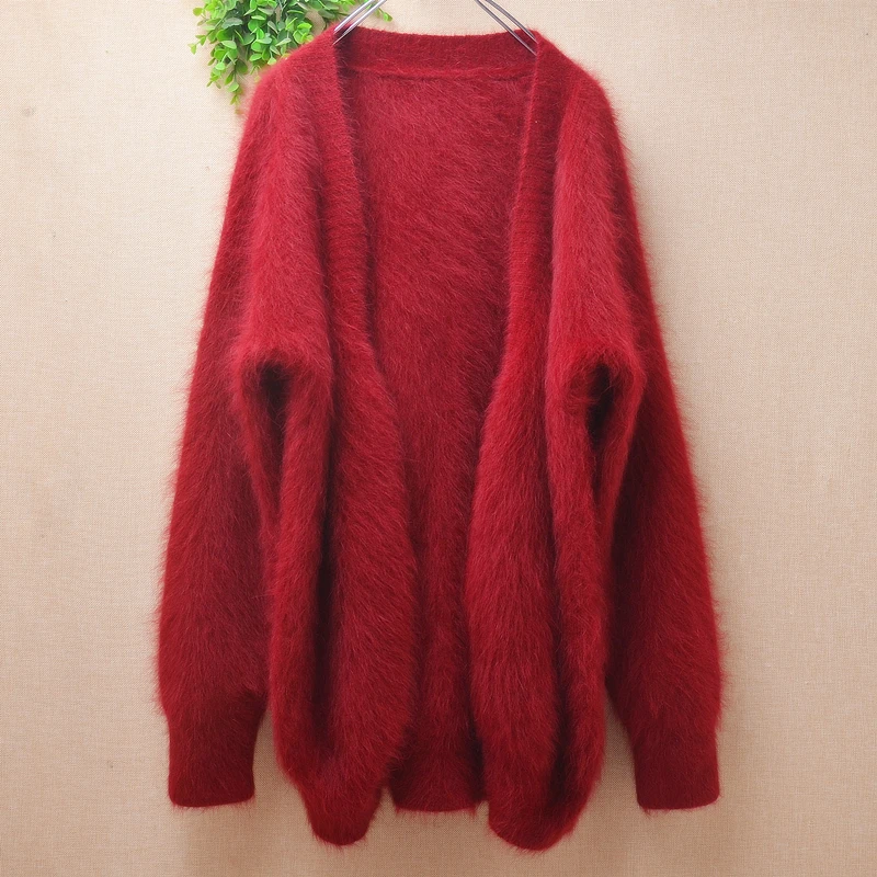 

Ladies Women Fall Winter Clothing Mink Cashmere Knitted Long Batwing Sleeves Loose Cardigans Mantle Angora Fur Jacket Sweater