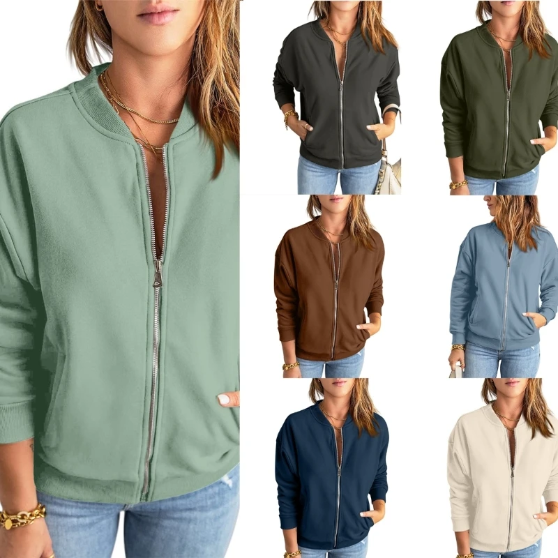 

Женская бейсбольная куртка, повседневные куртки-бомберы, пальто с воротником-стойкой, короткая верхняя одежда, топы P8DB