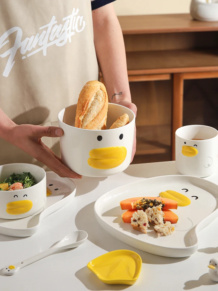 Японская керамическая посуда в мультяшном стиле милая тарелка с большим ртом