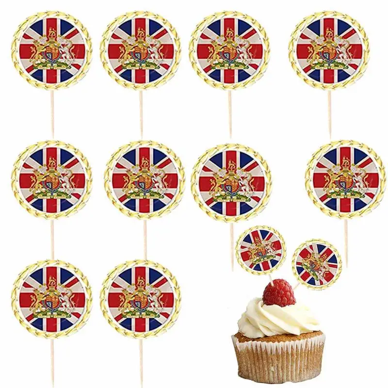

Cake Toothpicks 10pcs King Charles Iii Coronation Theme King Cupcake Toppers British Toothpick Flags For Celebration Food