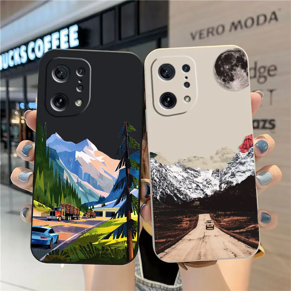 

Case For OPPO FIND X5 X3 X2 REALME X50 RENO 2 4Z 4 6 7 Lite 5Z 5F 7Z 4G 5G PRO Simple Liquid Silicone Case Snow Mountain Sunset