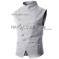 2022 mens suit vest stand collar single breasted men chalecos slim fit for wedding sleeveless jackets