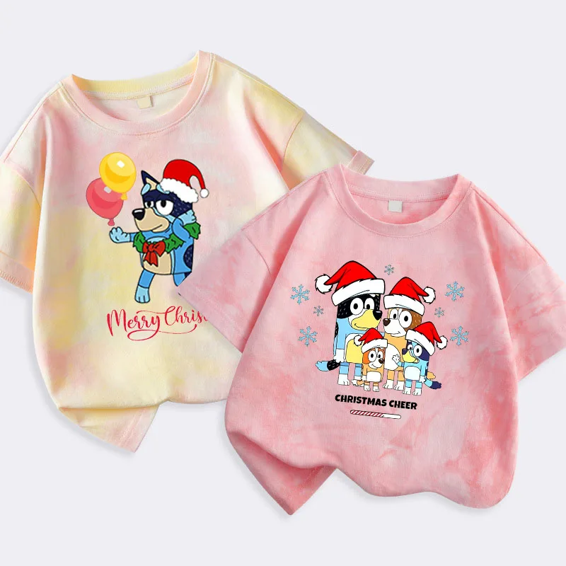 Blueyi Kids Crew Neck T-shirt Anime Cartoon Christmas Theme Printed Pullover Cute Kawaii Summer Casual Tops Child Birthday Gifts