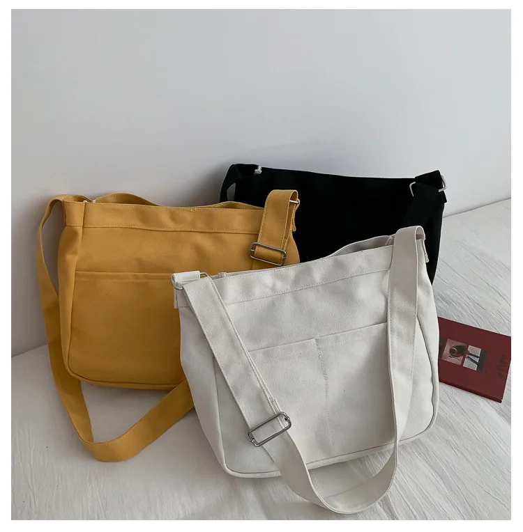 

Large Capacity Students Canvas Shoulder Bags Female Handbags Korean Satchel Cotton Cloth Crossbody Bag Women 2023 School Bag