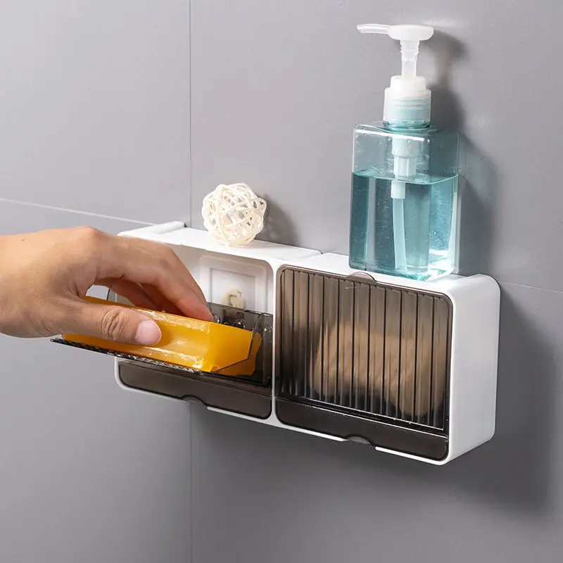 

Functional Wall Mounted Clamshell Soap Box Storage Rack Installation Easy Large Size Soap Dish Holder Bathroom Accessories