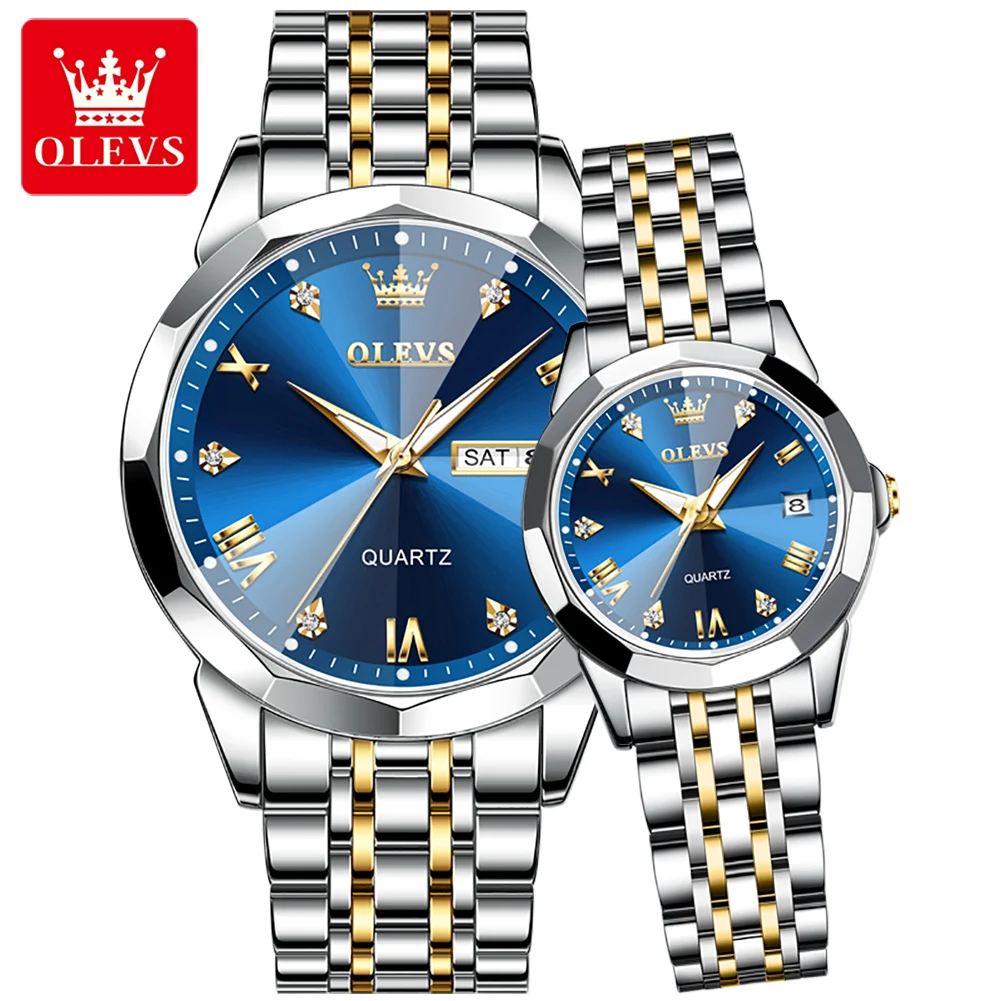 OLEVS 2023 Fashion Luxury Couple Calendar Week Display Stainless Steel Strap Watches Luminous Waterproof Mechanical Watch 9931