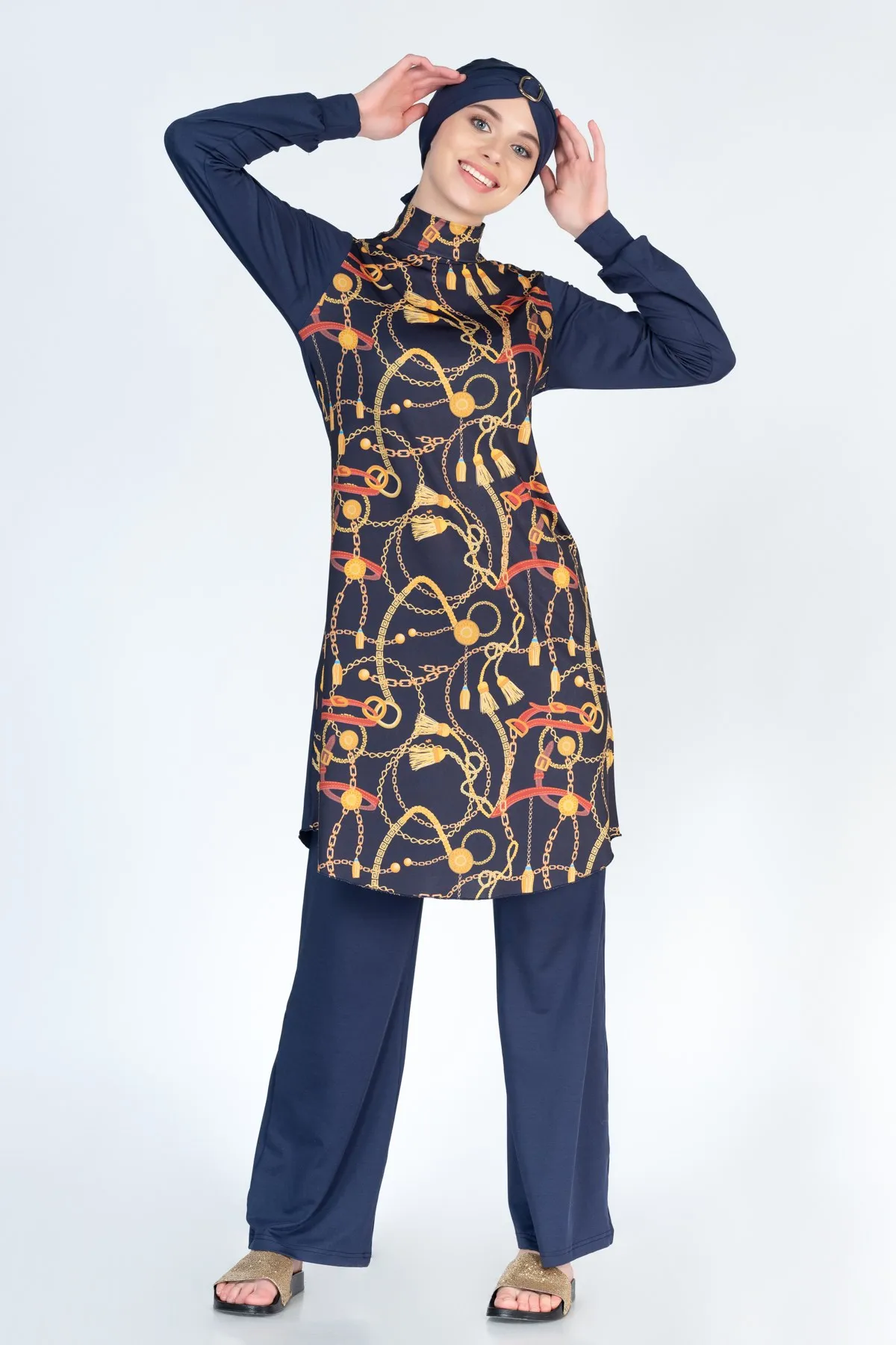 

Alfasa 406 брюки с длинным рукавом и принтом цепей, ярко-синие