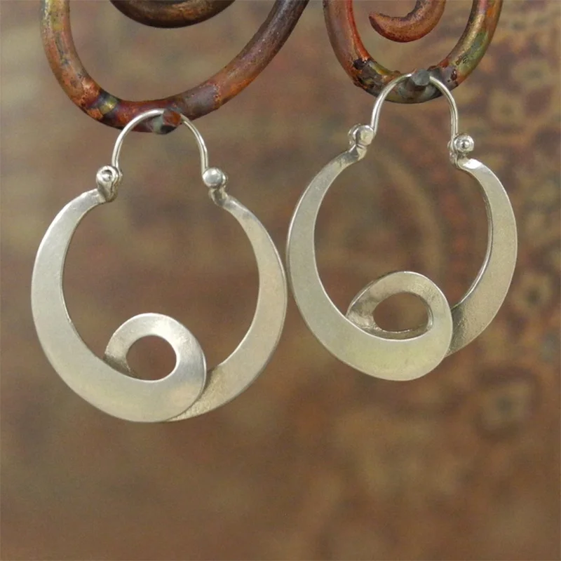 

Tribal U Shaped Curl Hoop Earrings Hippie Jewelry Silver Color Spiral Design Statement Earrings for Women Gift New