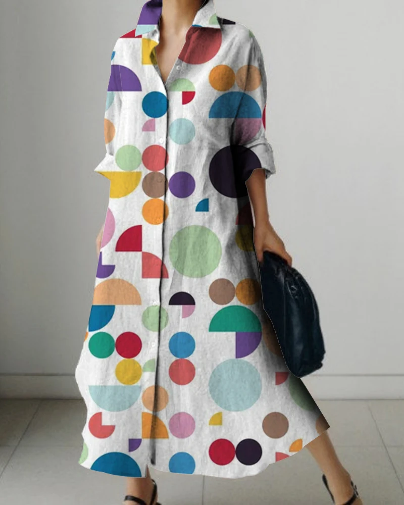 Женское платье-рубашка с длинным рукавом