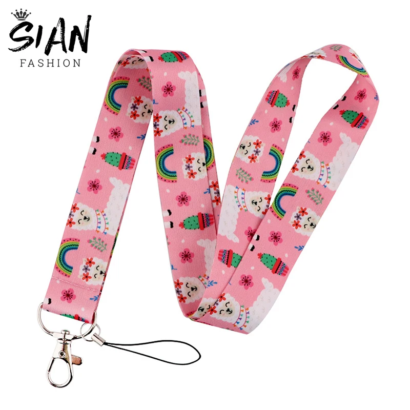 

Cute Alpaca Cartoon Ribbon Lanyards Keychains Holder Hanging Rope Neck Straps for Phone ID Card Keyrings Creative Jewelry Gifts