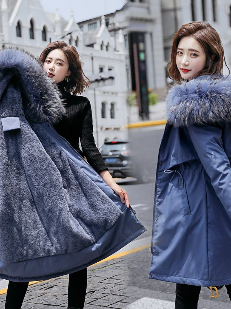 Winter 2023 New Thickened CottonJacket with Velvet Pie To Overcome Women's Long Big FurCollar Down Cotton Jacket Plus-size Parka