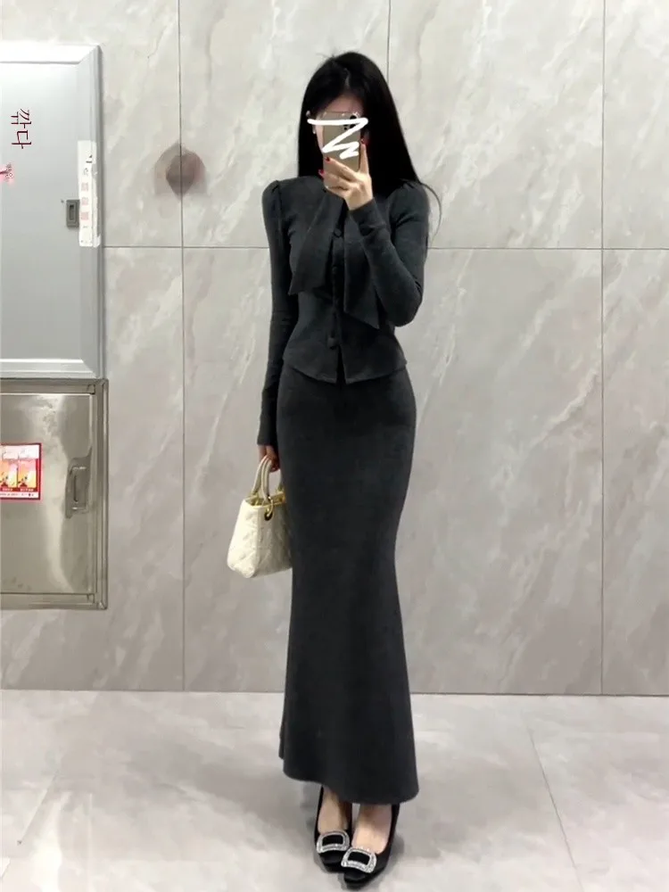 Классическое трикотажное платье Sle Hepburn детское осенне-зимнее 2024 новый маленький