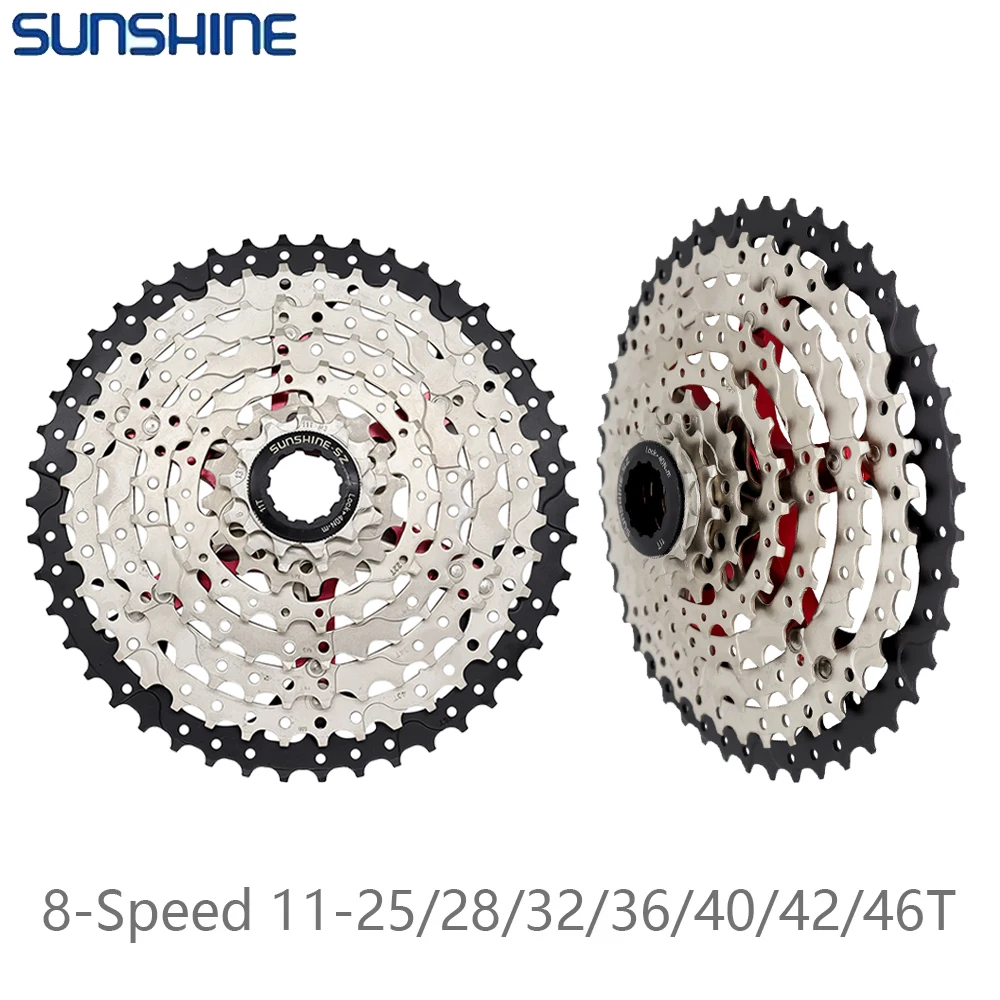 SUNSHINE 8-скоростная 11-25/28/32/36/40/42/46T велосипедная серебристая кассетная звездочка для