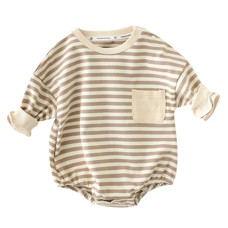 

2022 Spring New Korean Baby Infant Fashion Solid Color Striped Long-sleeved Romper Bag Fart Clothes