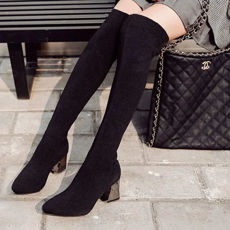 

2022 New Knee-High Women Boots Spring Autumn Fashion Modern Boots Stretch Fabric Socks Boots Woman High Heel Shoes De Mujer