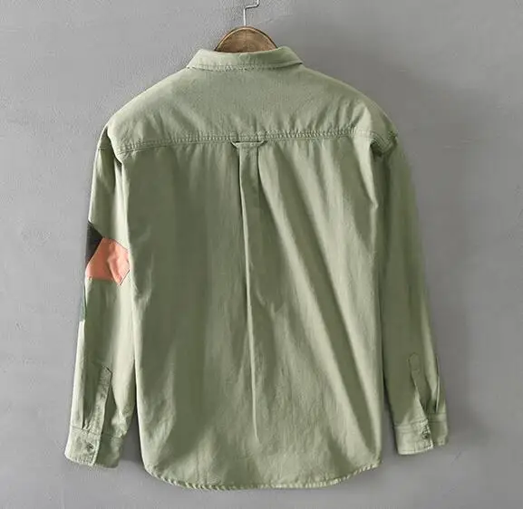 Men Shirts Personalized Stitching Casual Cotton Shirts Men's Youth Cotton Patches Long Sleeve Loose Shirts