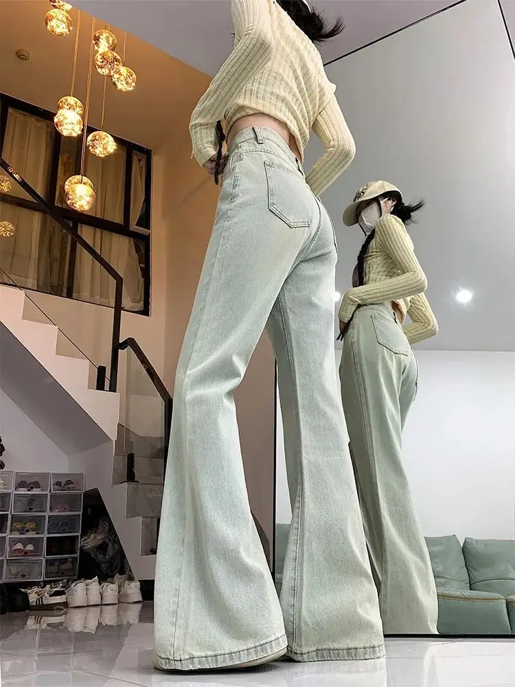 Джинсы женские уличная мода ампир корейский стиль весна-осень расклешенные