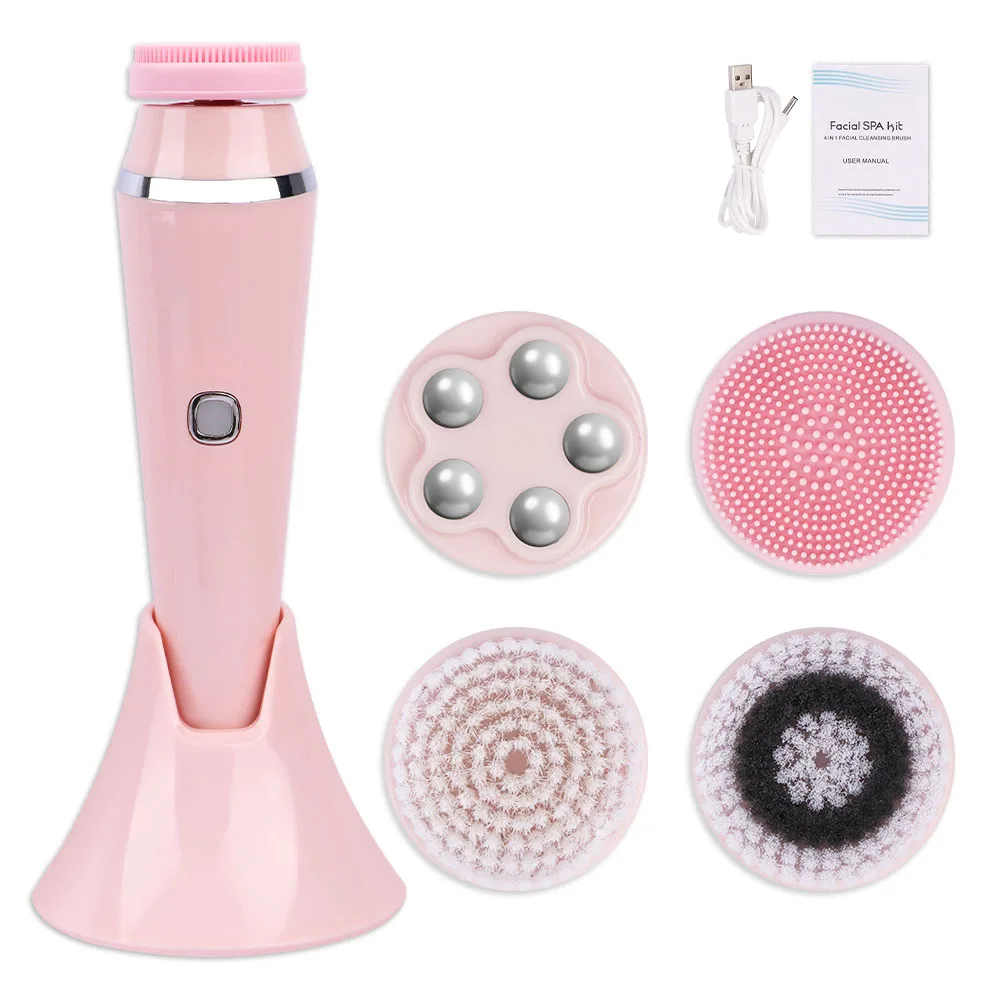 

4 in1 Electric Facial Cleansing Brush Silicone Rotating Deep Skin Horny BlackHead Makeup Remover Skin Care Beauty Instrument