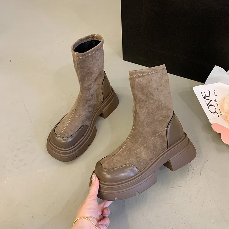 

Round Toe Boots Women's Rubber Shoes Rain Clogs Platform Boots-Women Winter Footwear Ankle 2023 Rock Low Autumn Ladies Solid Fl