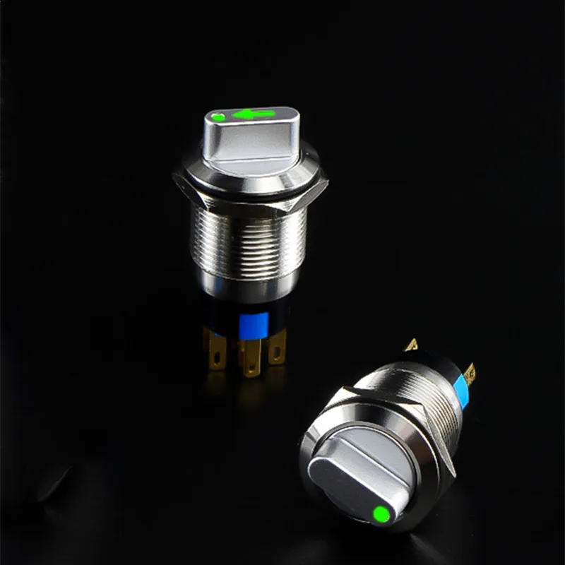 

19mm 2 3 position Metal Selector Rotary Switch Latching Push Button Switch SPDT with 12V LED Illuminated Switch 1NO1NC ON OFF