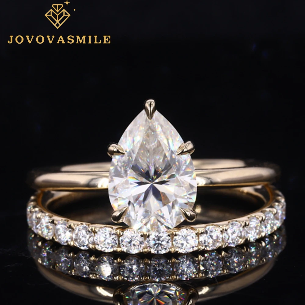 

JOVOVASMILE Moissanite Gold Wedding Ring 18k 14k 1.5carat 6*9mm Pear Cut VVS1 D Color With GRA