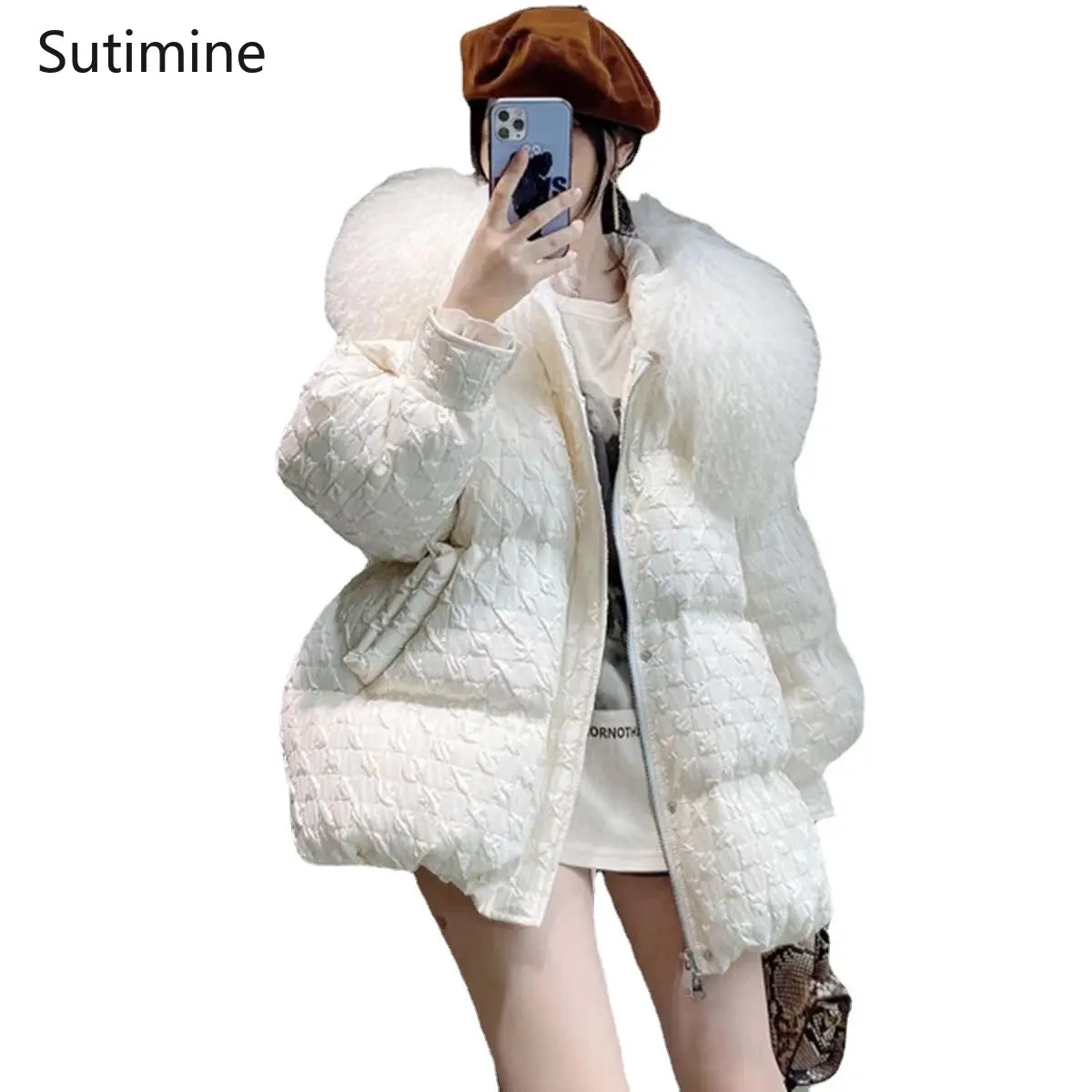 Winter Coat Women Button Casual Pockets Featured Large Wool Collar Winter Loose Coat Women Zipper Pleated Winter Clothes Women