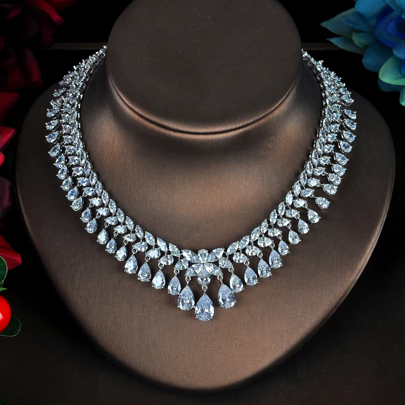 

Fashion Luxury Sparkling Full Cubic Zirconia Jewelry Sets For Women Earring Necklace Set Dress Accessories Party Gifts N-328