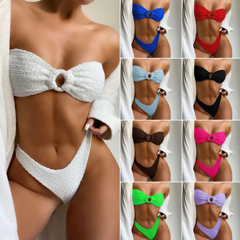 

Сексуальные Купальники с высоким вырезом, комплект бикини бандо, купальник без бретелек, Женский бразильский комплект бикини, купальный ко...