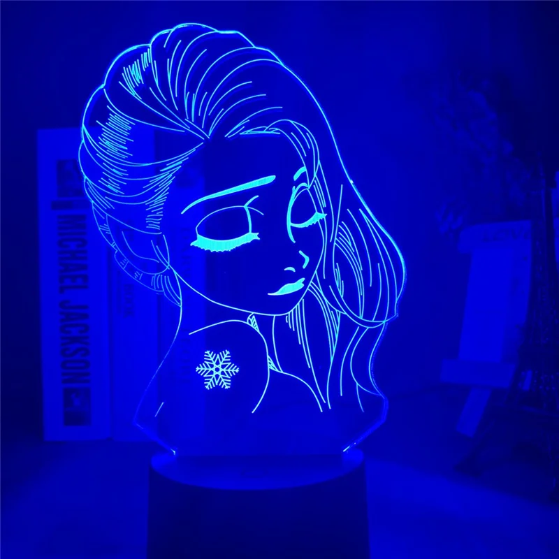 Frozen 3D Lamp Queen Princess Snow Elsa 3D Visual Lamp LED Night Light Bedroom Bedside Light Table Lampara Baby Girl Kids Gifts images - 6