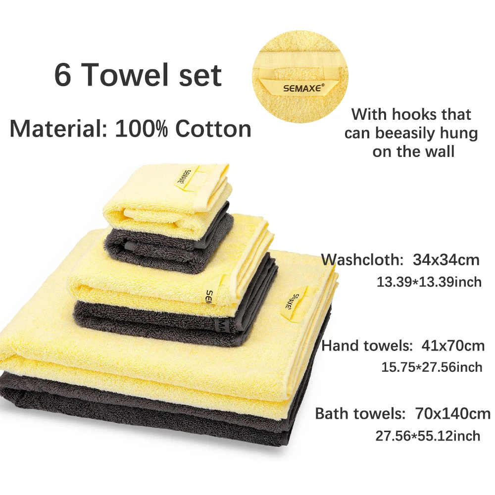 semaxe bath towels set2 large bath towels2 hand towels2 washcloths cotton highly absorbent grey bathroom set 6pieces free global shipping