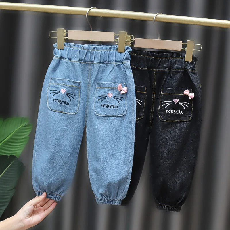 

Детские джинсы, однотонные брюки для девочек, весна-осень, брюки для маленьких девочек, Повседневная стильная одежда для маленьких девочек ...