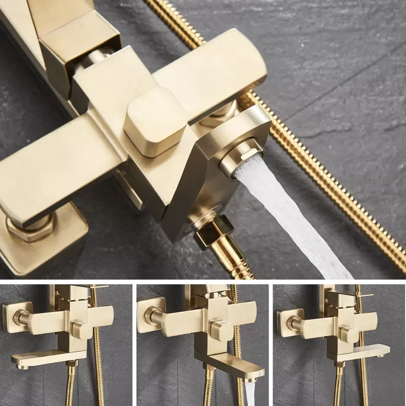 

Brushed Gold With Golden Shower Modern Combo Set Bathroom Rainfall Shower Head Hot Cold Wall Mount Mixer Tap Europen Type