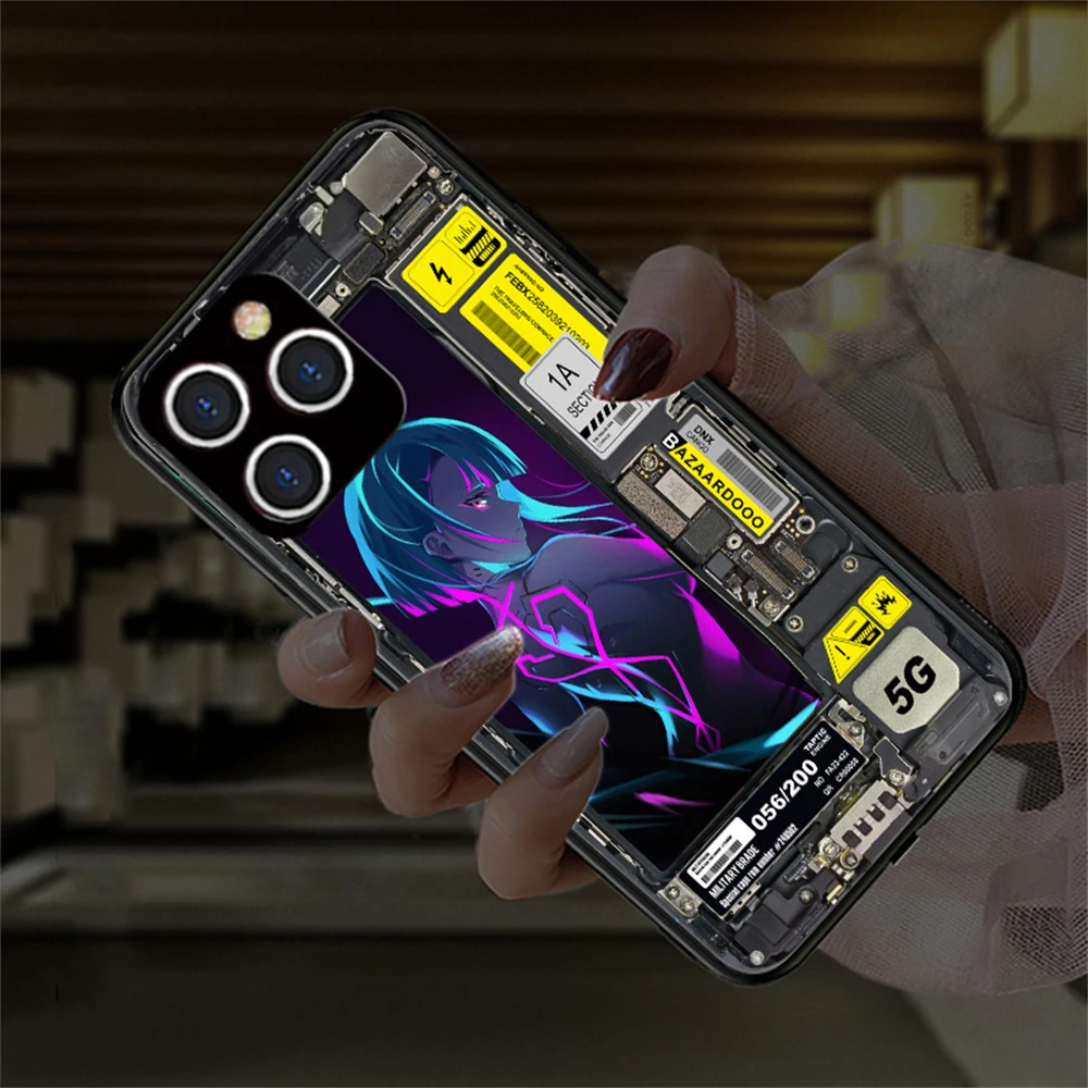 

Чехол для телефона со светодиодной подсветкой в стиле панк-аниме, для XiaoMi 11, 12, 13 Pro, RedMi K50 Poco F3, мягкая рамка, Противоударная задняя крышка