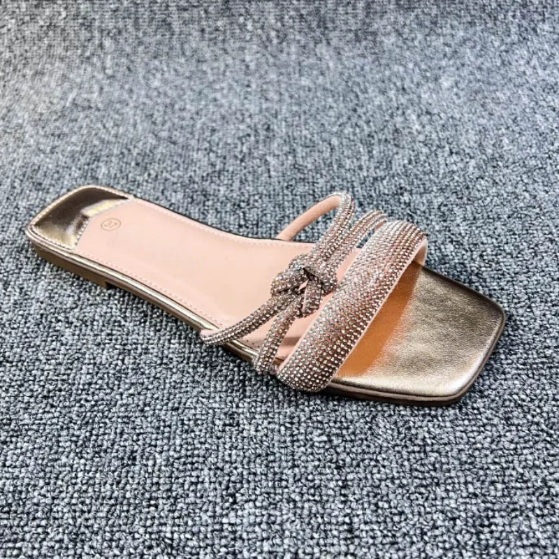 

2023 Summer Women's Slides Fashion Footwear Open Toe Elegant Bling Rhinestones Ladies Shoes Outdoor Beach Vacation Slippers