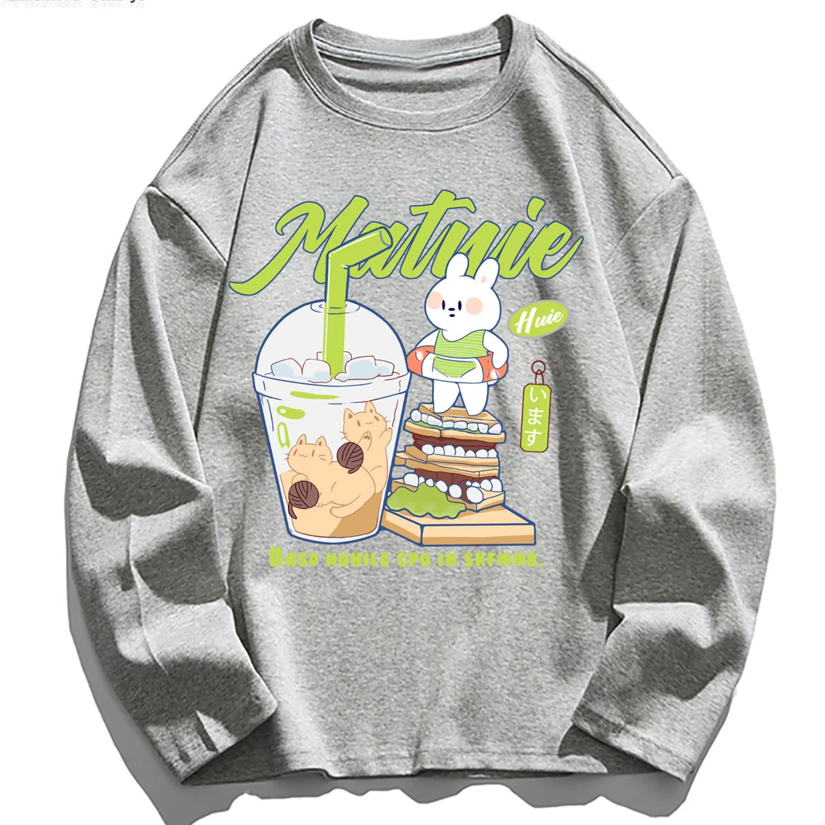 

New Spring Cute White Rabbit Cartoon Graphic Tee Woman Tshirts Pure Cotton Long Sleeve Tops Kawaii Japan Harajuku T Shirt Teens