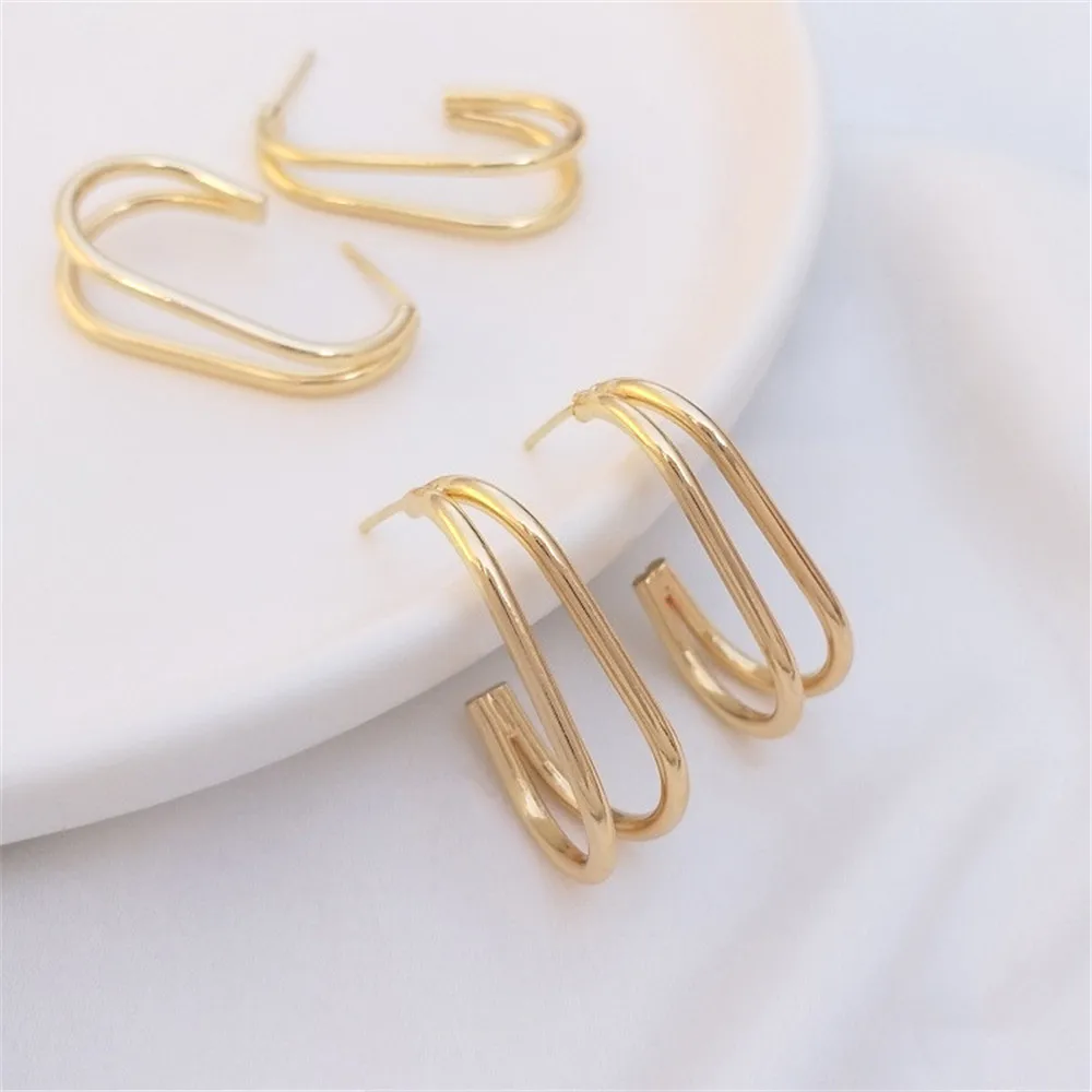 

14K Gold Filled Plated Double Line U-shaped simple earrings 925 silver needle,niche design, earrings and gold-plated earrings