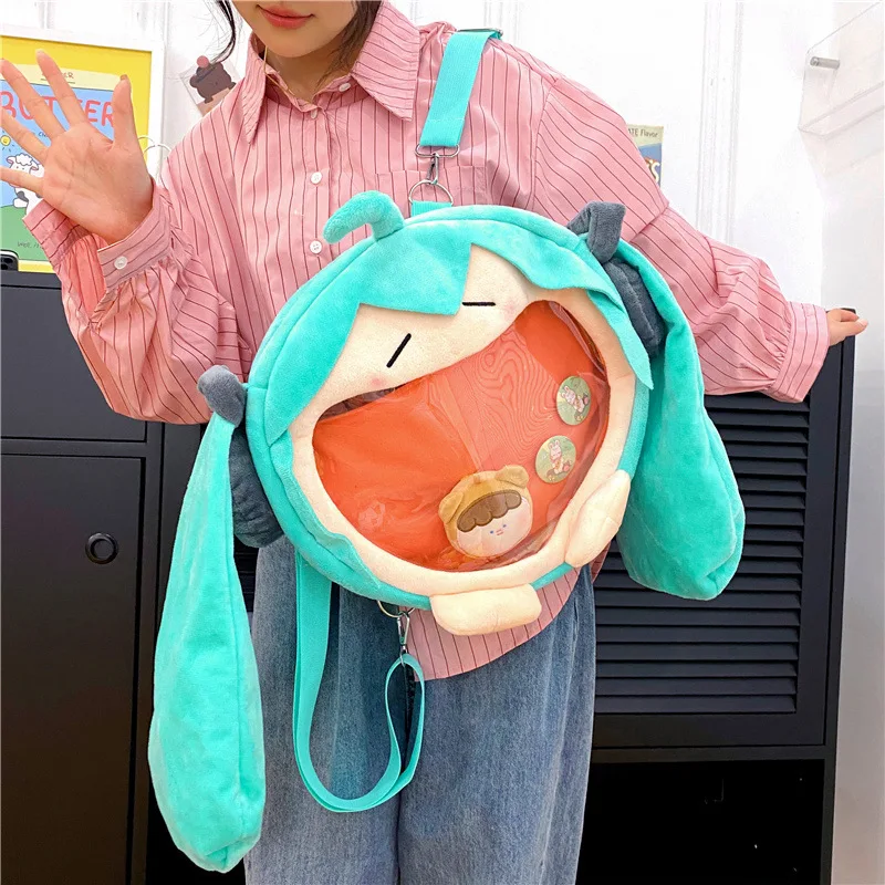 

Kawaii Hatsune Miku Cartoon Plush Backpack New Unique Funny Japanese Anime Bagjk Student Large Capacity Transparent Schoolbag