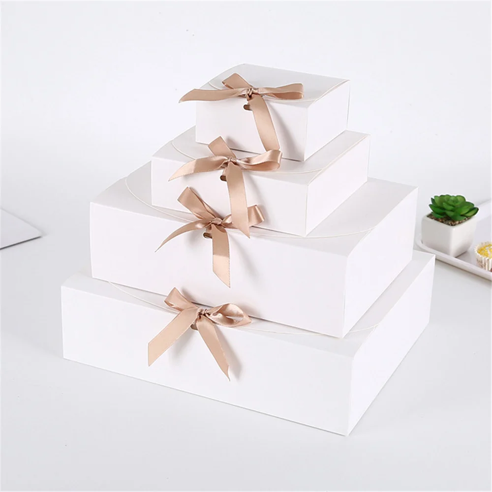 

10pcs Square Kraft Paper Box Cardboard Packaging Valentine's Day Wedding Easter Party Gift Box With Ribbons Candy Storage