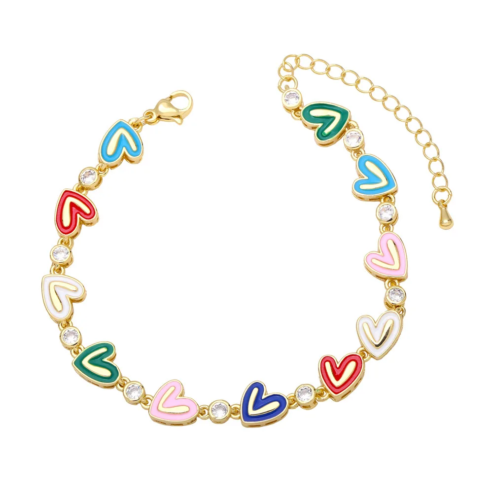 Модные Позолоченные Красочные эмалевые блестящие браслеты с любовным сердцем и