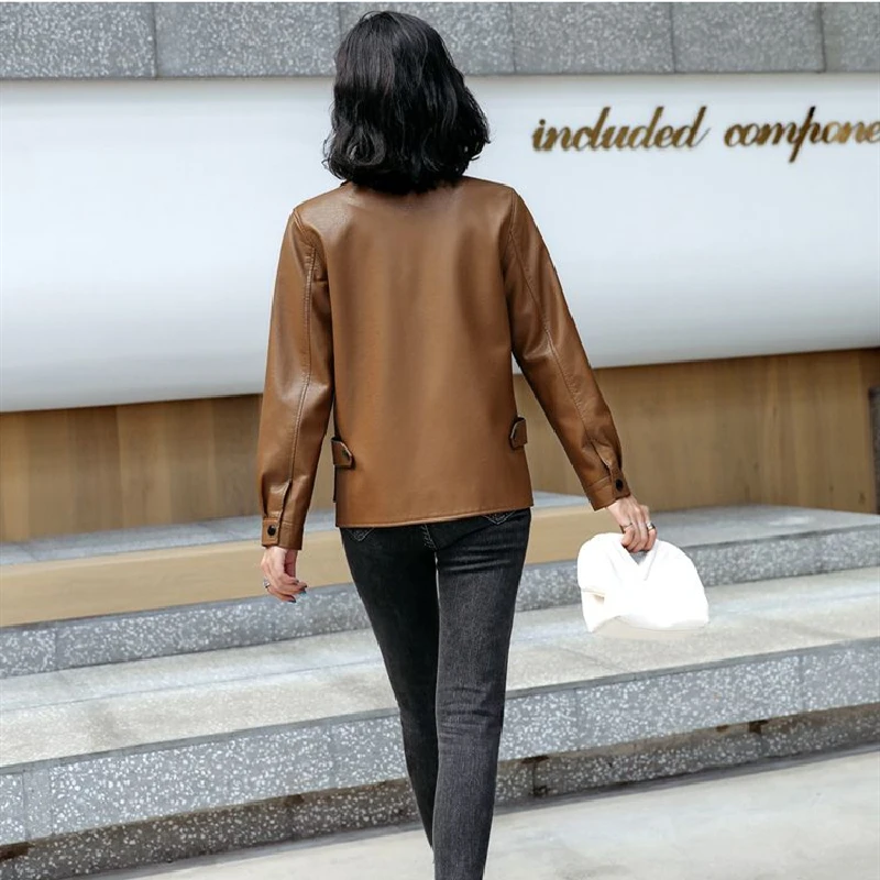 Autumn Winter Short Biker Genuine Leather Jacket Women 2022 New Fashion Solid Loose Sheepskin Coat Famale Clothing Tops Overcoat