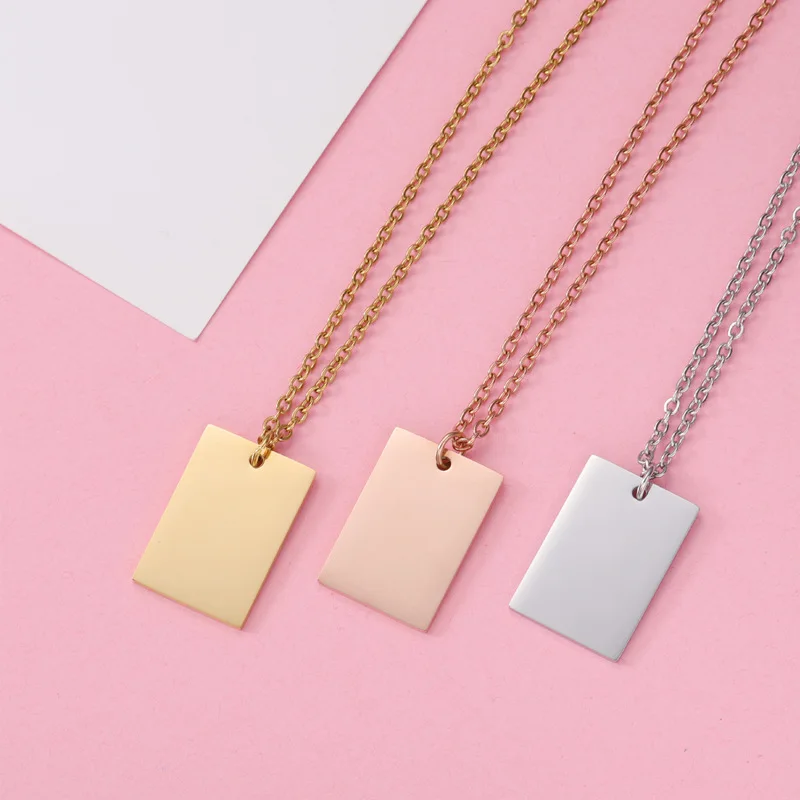 

10Pcs 22*15mm Rectangle Pendant Stainless Steel Chain Necklaces For DIY Laser Engrave Custom Making Womens Mens Jewelry Gifts