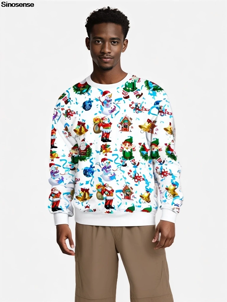 Свитшот Рождественский для мужчин и женщин пуловер с 3D принтом Санта-эльфа