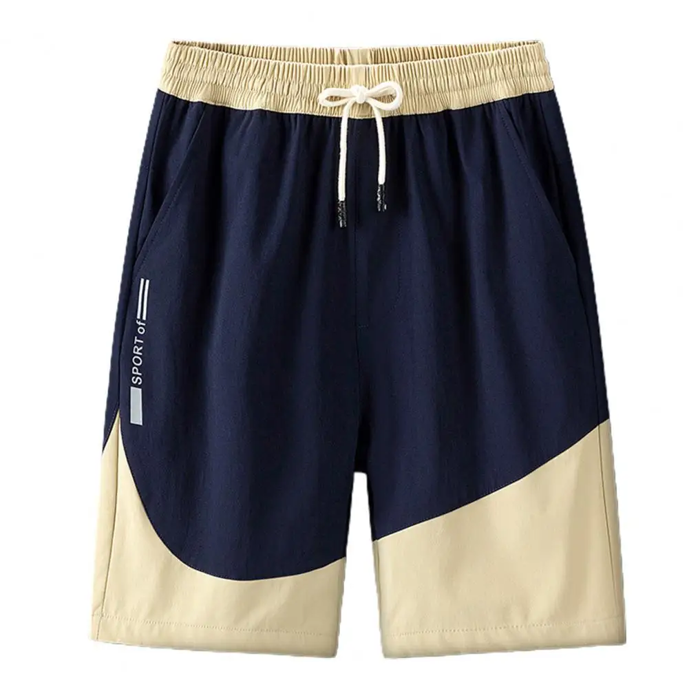 

Color Matching Men Shorts Knee Length Cool Straight Wide Leg Big Pockets Board Shorts Streetwear