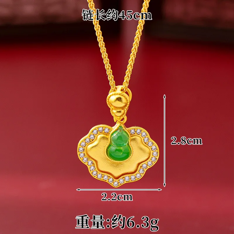 Фото Женская подвеска Red Green Jade-Like Ruyi из 24-каратного золота AU999 — прочная и гладкая подвесная петля, подходит для ожерелья, свободного покроя. №5