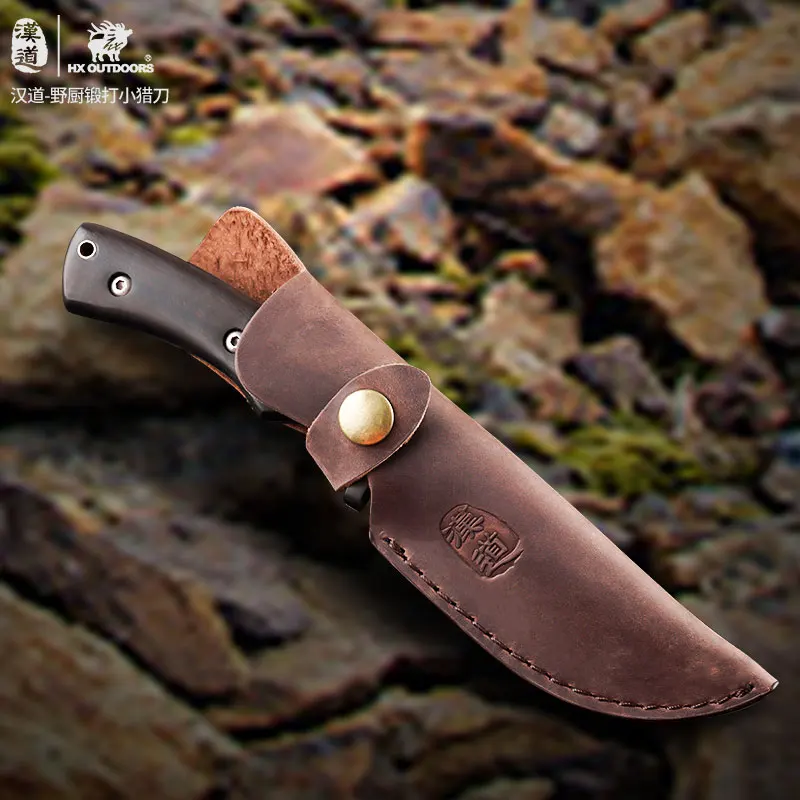 HX OUTDOORS Fixed Knife Carbon Steel Forged Hunting Wood Survival Rescue Bushcraft Knives With Leather Sheath EDC Tool |