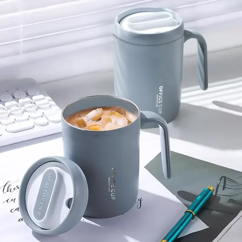 

1pc Grey Creative PP Liner Drinking Cup Portable Office Large Capacity Covered Milk Coffee Cup Gift For Kitchen Travel Domestic