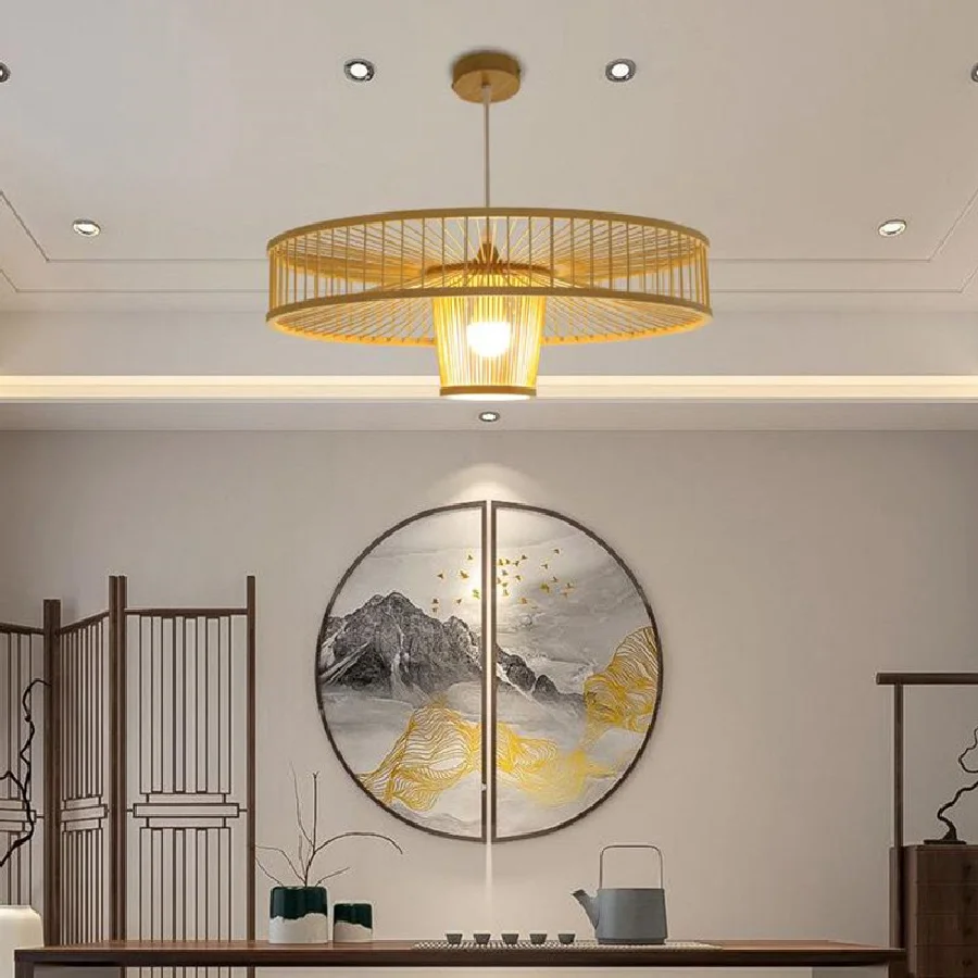 

Новая китайская дзен люстра, скандинавский ресторан, спальня, бамбук, японское освещение 2022, Новогоднее украшение